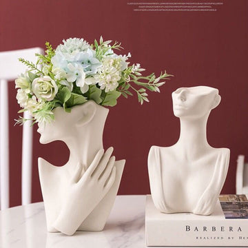 Decorative Resin Ceramic White Art Sculpture Handicraft Ceramic Vases