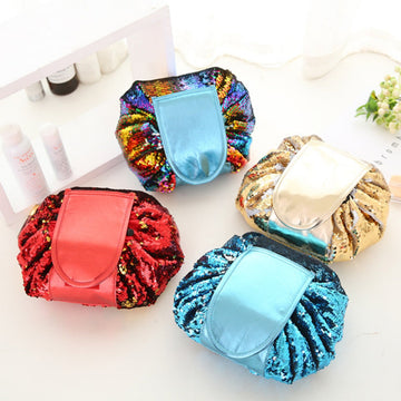 Portable Lazy Drawstring Makeup Mermaid Sequin Cosmetic Bag