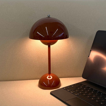 Wireless USB Charging Mushroom Light Bedroom Decor Flower Desk Retro Table Lamp