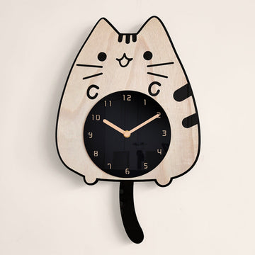 Plexiglass Material 3D Wooden Cartoon Cats Acrylic Wall Clock