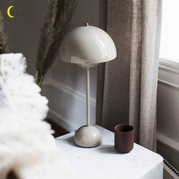 Wireless USB Charging Mushroom Light Bedroom Decor Flower Desk Retro Table Lamp