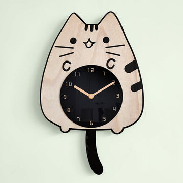 Plexiglass Material 3D Wooden Cartoon Cats Acrylic Wall Clock