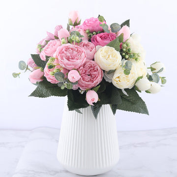 30cm Rose Bouquet - 5 Big Head and 4 Bud Artificial Flowers for Home & Wedding Decor, Indoor Use