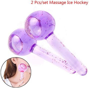 Beauty Ball Ice Hockey Face Massager Skin Care Crystal Glass 2 Pieces Ice Wave Stick