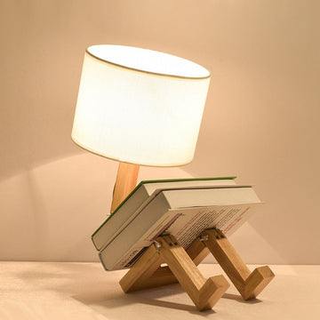 Solid Wood Study Bar Warm Light Decorative Robot Shape Table Lamp