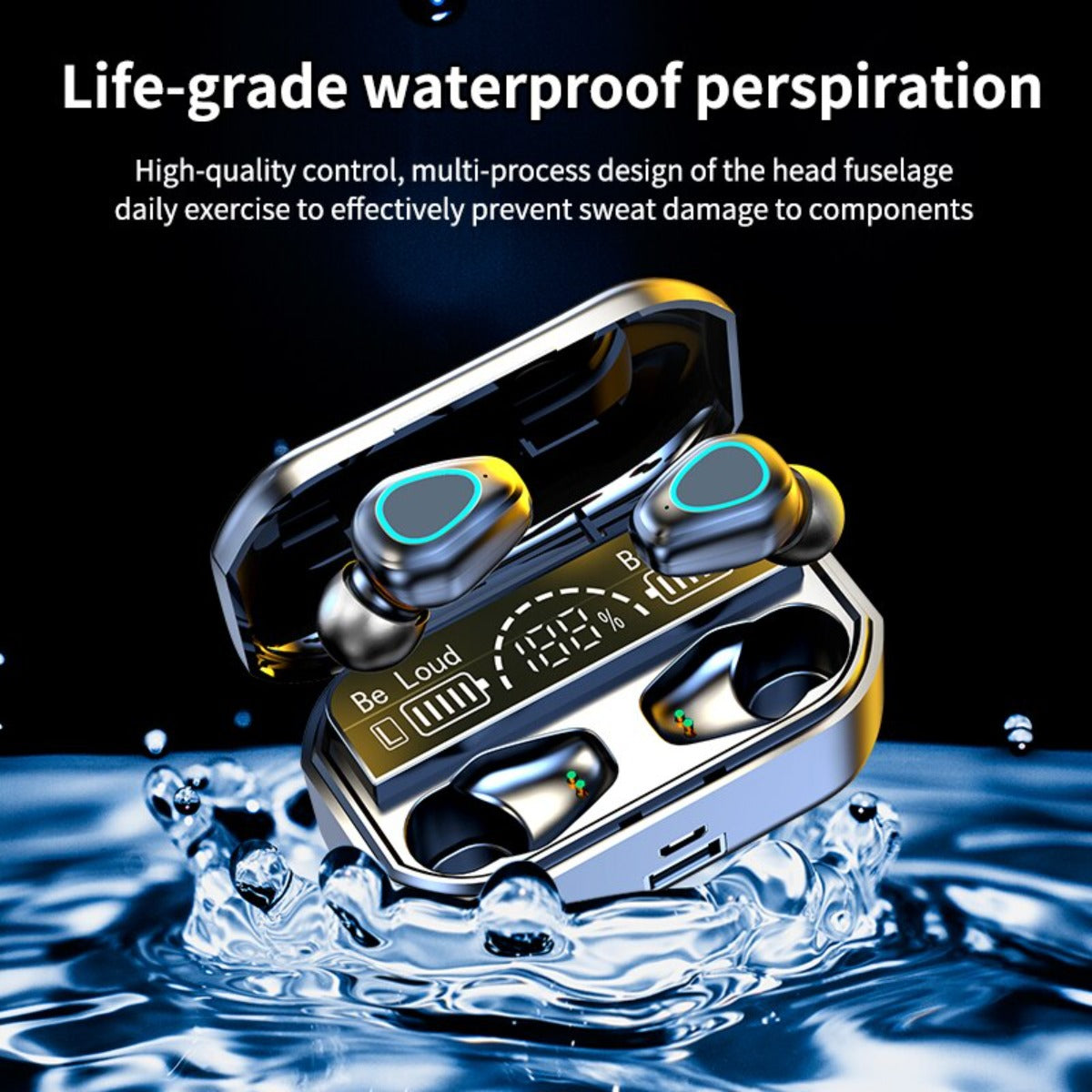 Waterproof ABS TWS Bluetooth 5.2 Earphones with Mic 3500mAh Charging Box