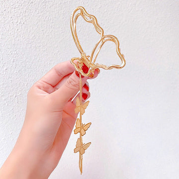 Premium Collection Golden Hair Claw Clips With Butterfly Chain