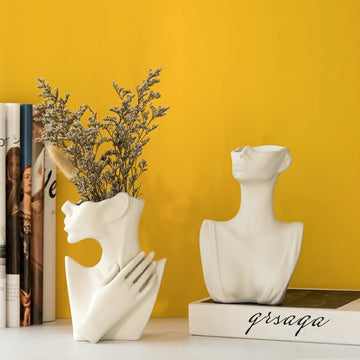 Decorative Resin Ceramic White Art Sculpture Handicraft Ceramic Vases