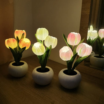 LED Tulip Light With Battery Simulation Flowerpot Potted Desk Table Lamp