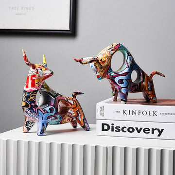 Colorful Cattle Animal Modern Art Graffiti Cow Figurines TV Cabinet Ornament Crafts