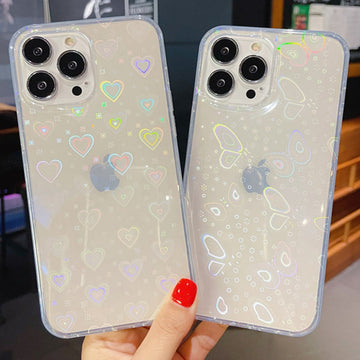 Soft Durable Transparent Heart Pattern Hollow Design Glitter Phone Case for iphone