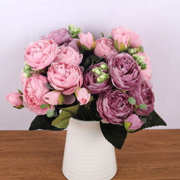 30cm Rose Bouquet - 5 Big Head and 4 Bud Artificial Flowers for Home & Wedding Decor, Indoor Use