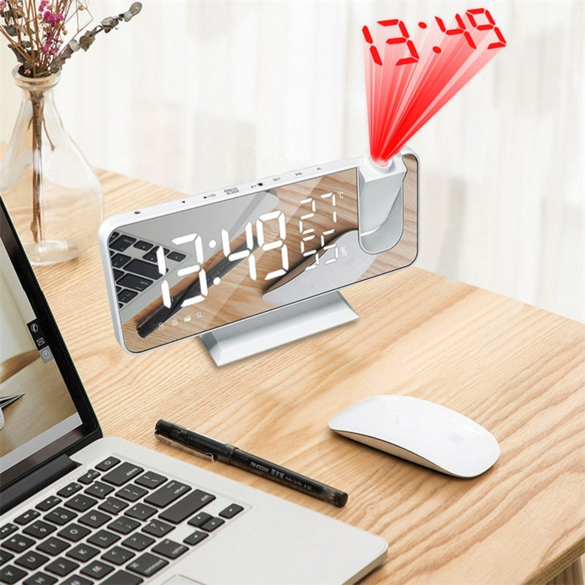 ABS Material 180° Time Projection LED Digital Projection Smart Alarm Clock